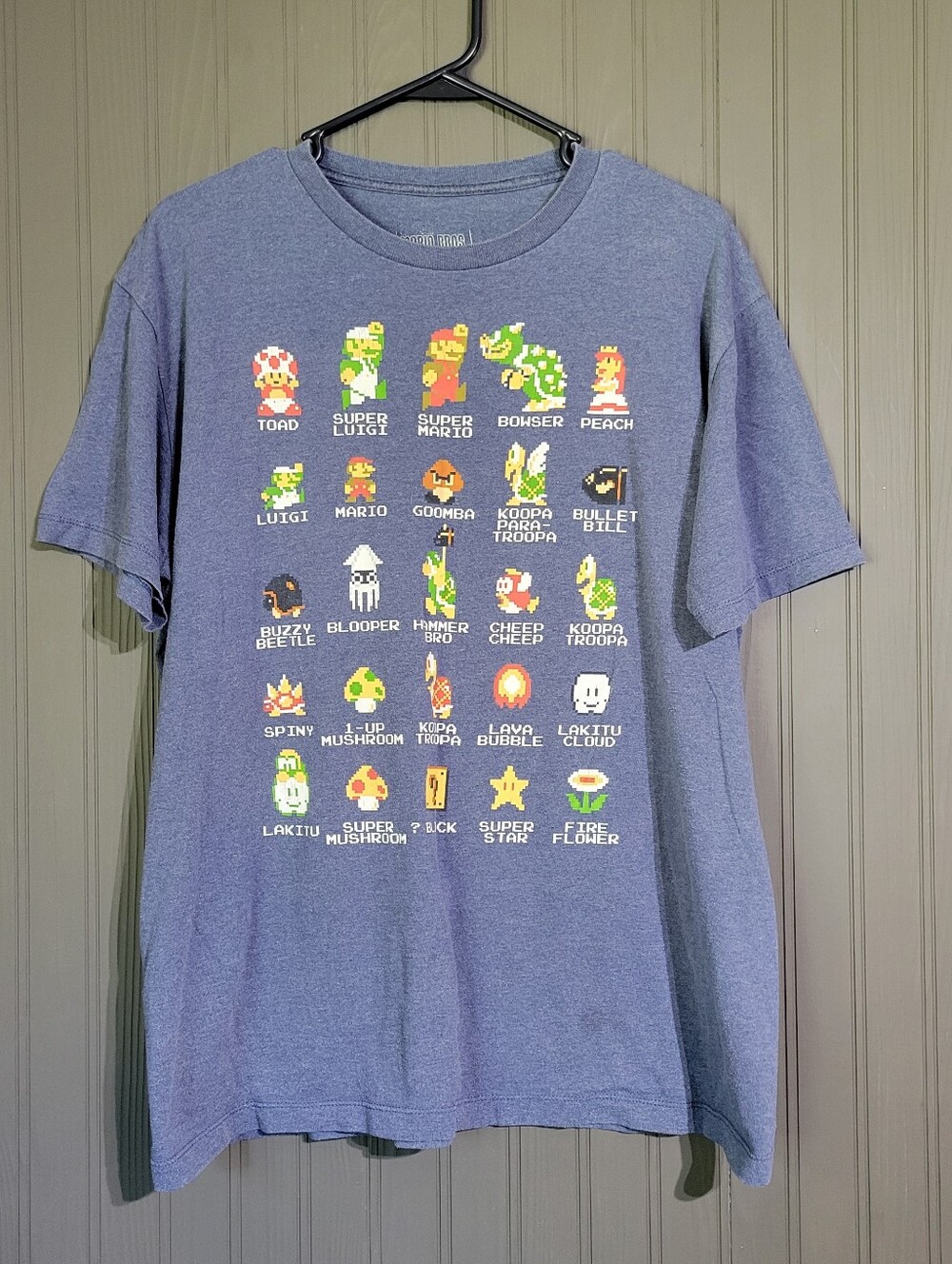 Super Mario Bros Character Guide Graphic T-Shirt Short Sleeve Blue Men's Large